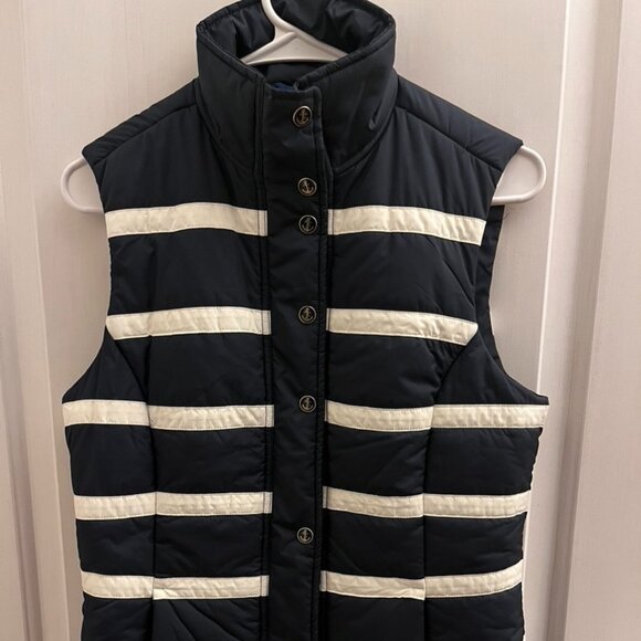 Nautica Women's Navy and White Striped Vest With Embellished anchor snaps Small - Picture 1 of 16